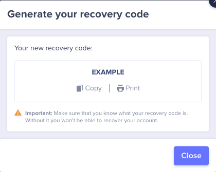 One-time recovery code – StartMail